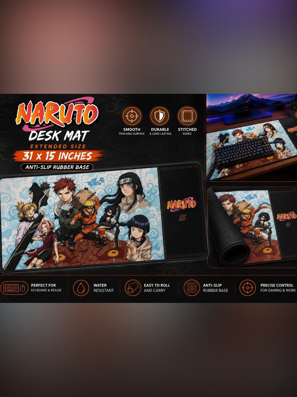 Naruto Anime Extended Desk Mat 31” x 15”